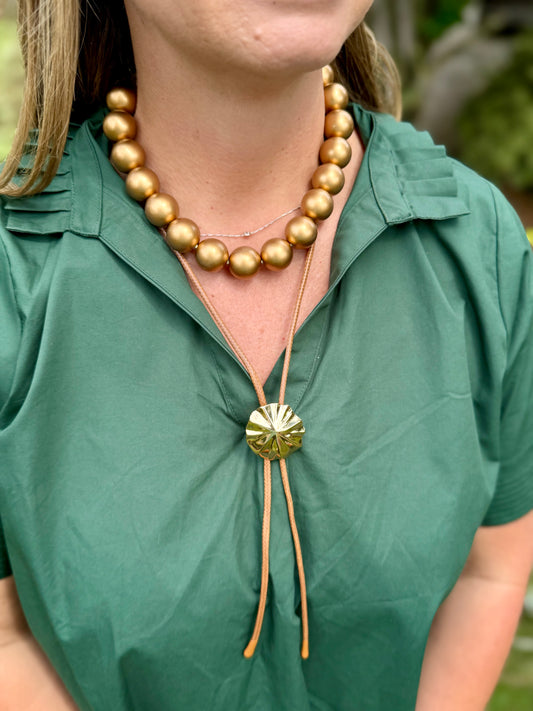 Chunky Beaded Necklace - Matte Gold