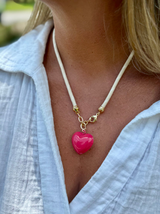 Cream Rope Hart Necklace