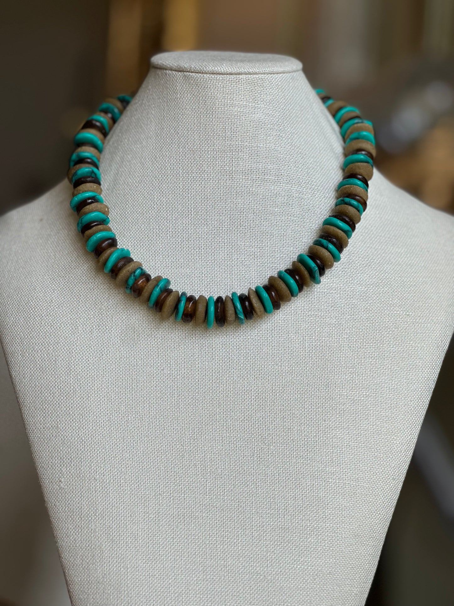 Turquoise and brown stone necklace