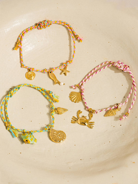 Menton 18K Gold Non-Tarnish Summer Rope Charm Bracelet: Green