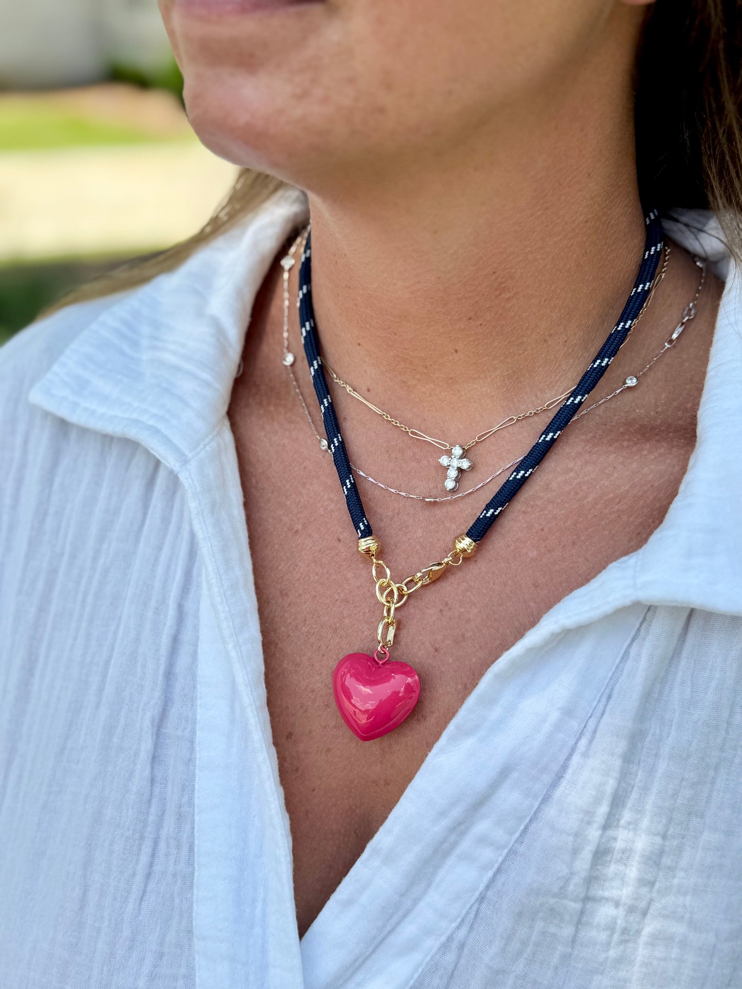 Navy Rope Hart Necklace