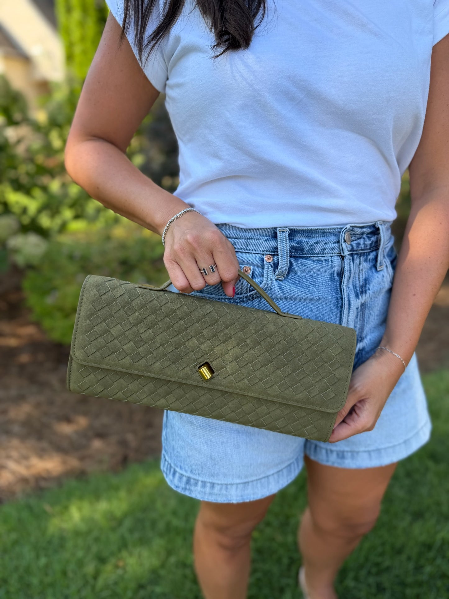 Suede Clutch - Olive
