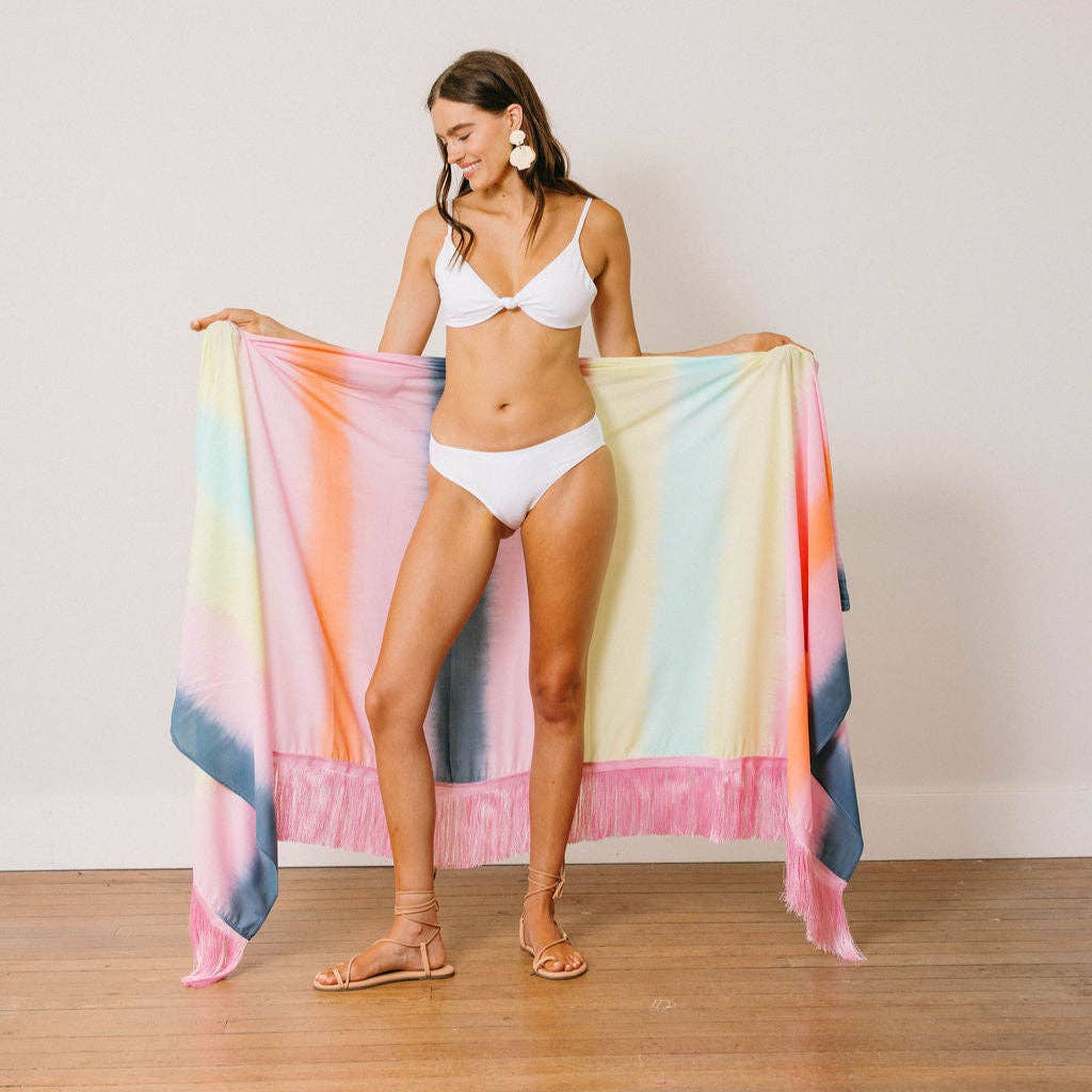 Watercolor Ruby Fringe Sarong: One Size