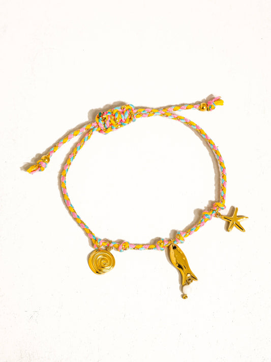 Menton 18K Gold Non-Tarnish Summer Rope Charm Bracelet: Orange
