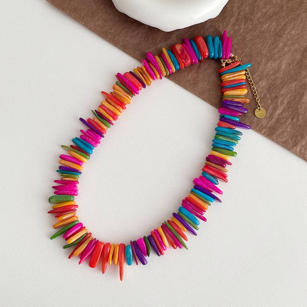 Color Splash Shell Beaded Choker Necklace