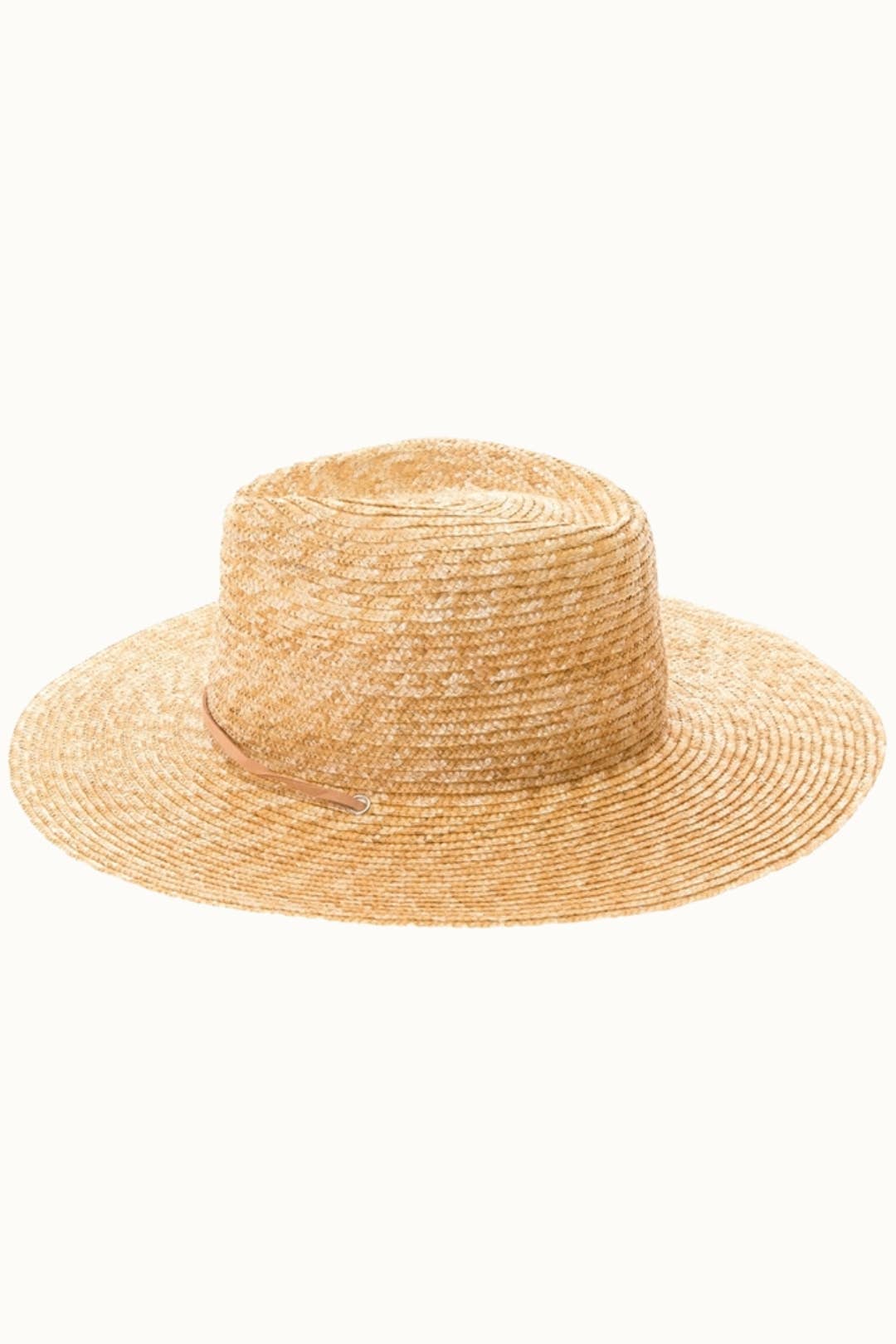 Structured Summer Straw Rancher Hat with Chin Cord: Beige