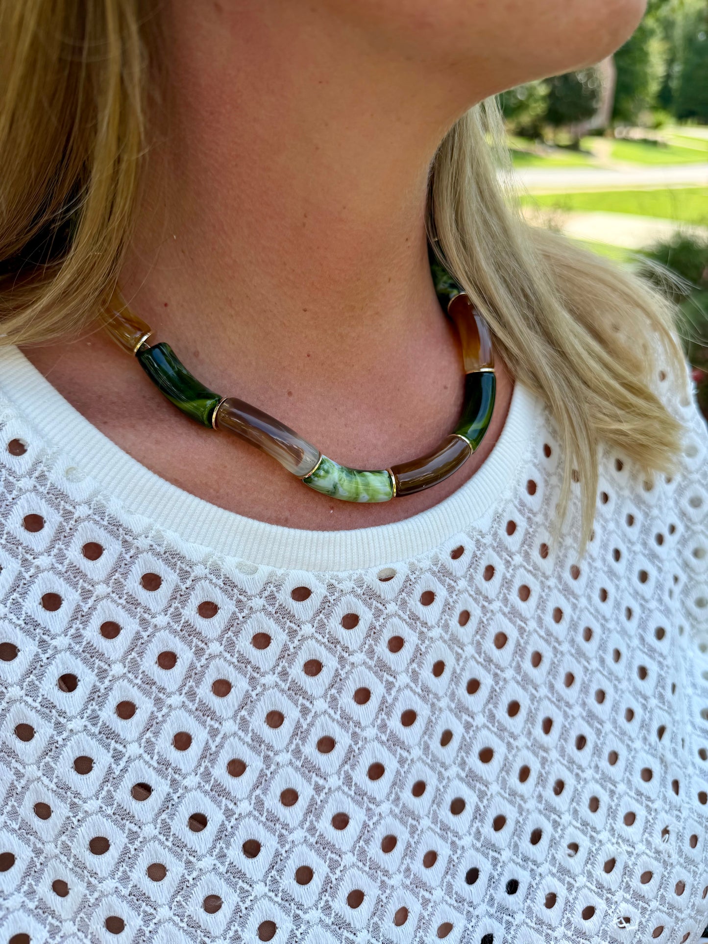 Green and Brown Tube Necklace