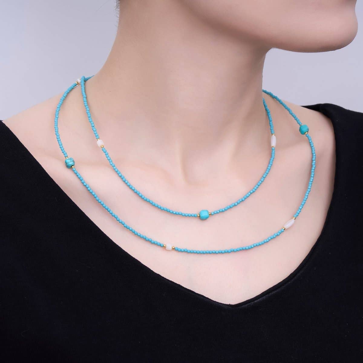 Shell Pearl Turquoise Wrap Necklace