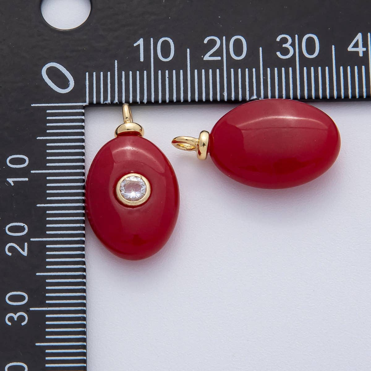 18K Gold Filled 23mm Clear CZ Red Carnelian Oval Gemstone Charm | AF1456