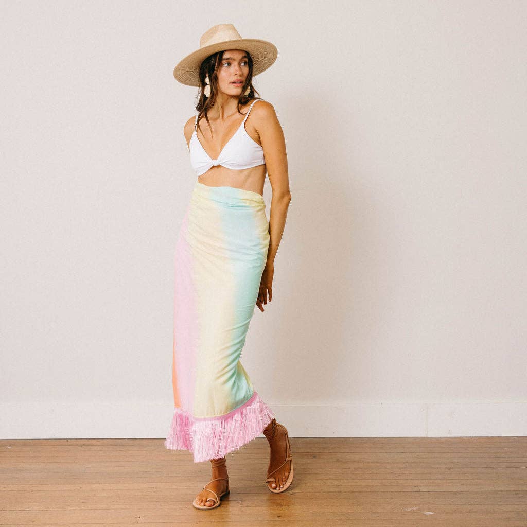 Watercolor Ruby Fringe Sarong: One Size