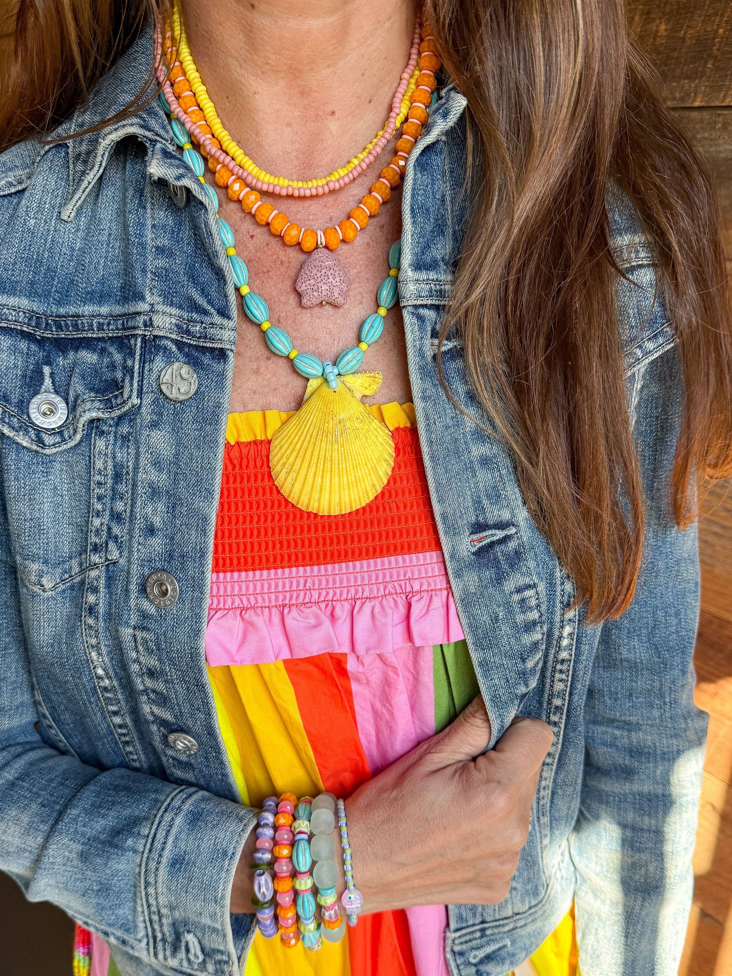 Layered Pendant Necklace | Pink Fish: 16"