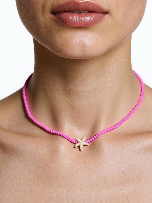 Piper 18K Gold Non-Tarnish Sea Star Beaded Necklace: Pink