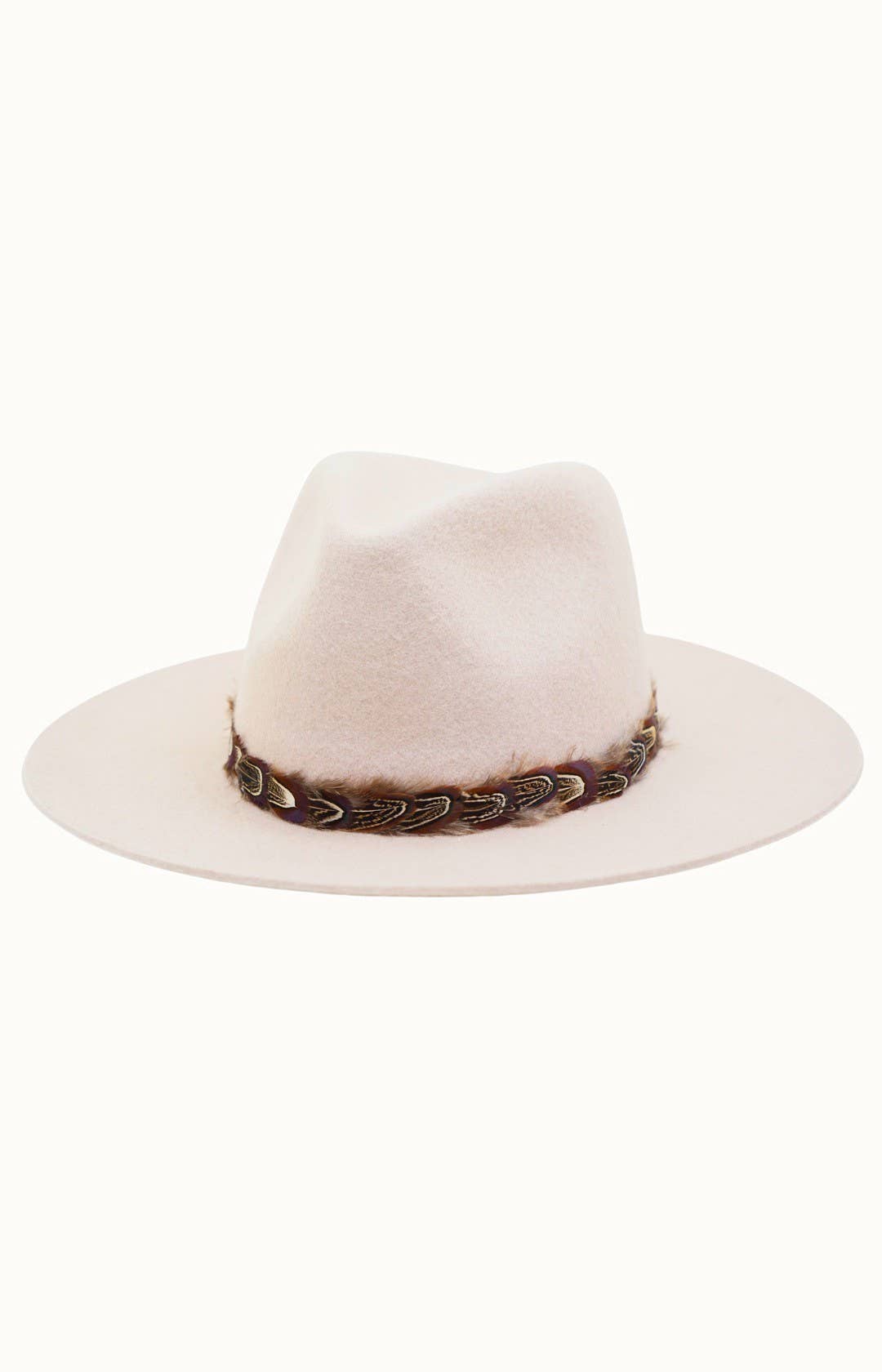 Feather Boho Trim Travel Friendly, Packable 100% Wool Felt Rancher, Adjustable, Beige