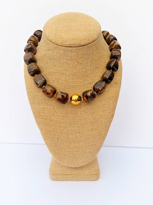 Brown Cube Bead Necklace