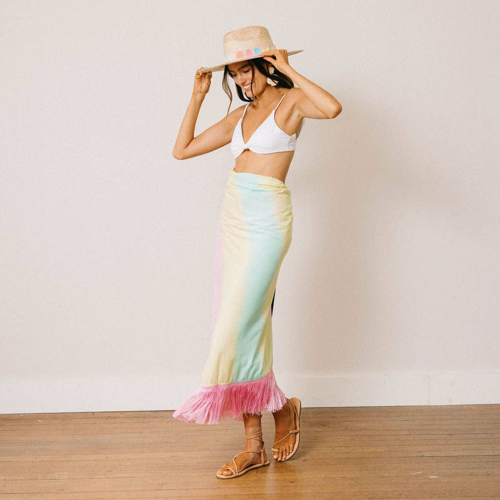 Watercolor Ruby Fringe Sarong: One Size