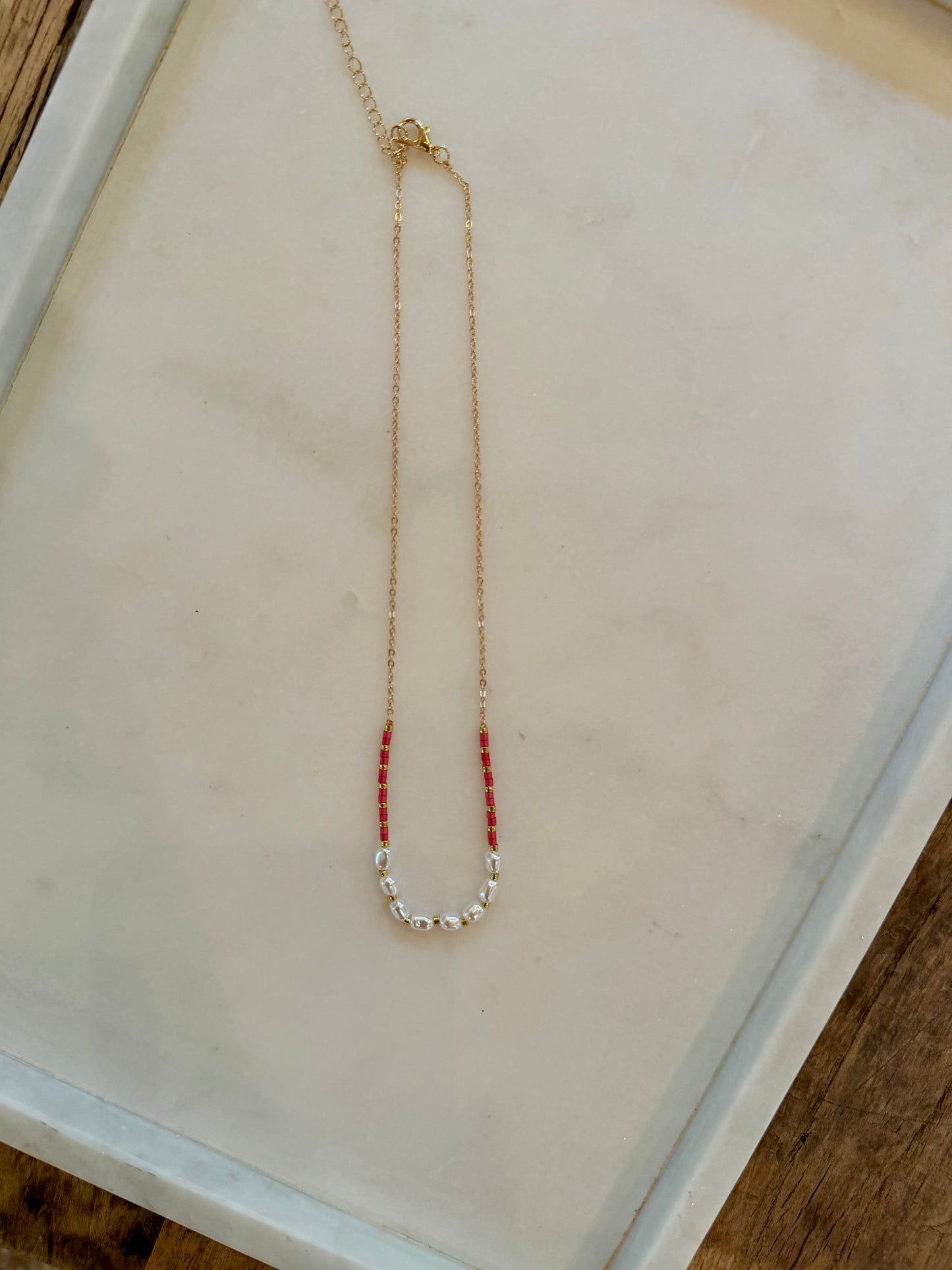Hot Pink and Pearl Necklace