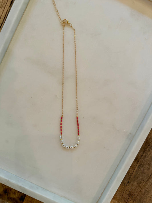 Hot Pink and Pearl Necklace