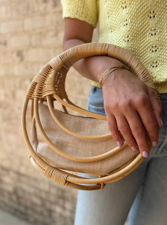 Rattan Top Handle Circle Bag