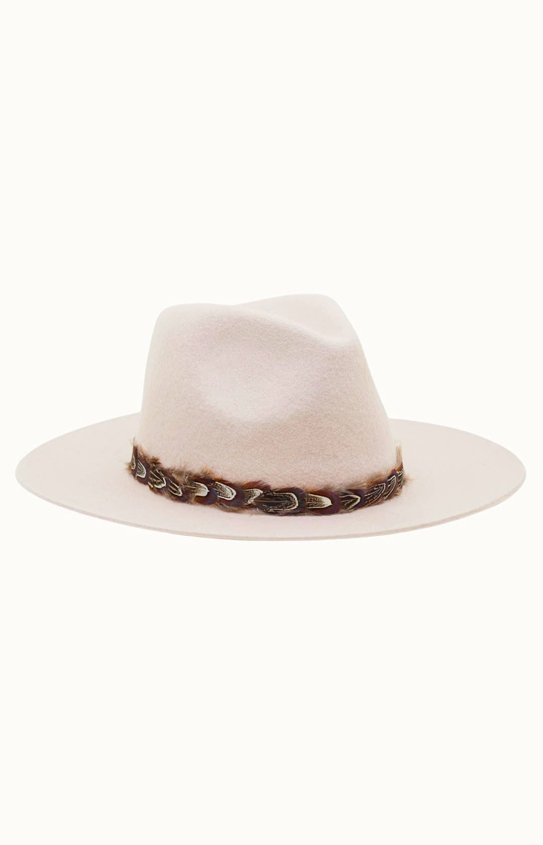 Feather Boho Trim Travel Friendly, Packable 100% Wool Felt Rancher, Adjustable, Beige