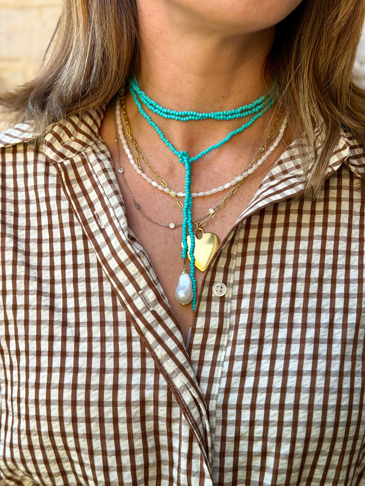 Long Seed Bead & Faux Baroque Pearl Lariat Wrap Necklace : Turquoise