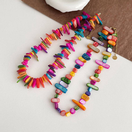 Color Splash Shell Beaded Choker Necklace