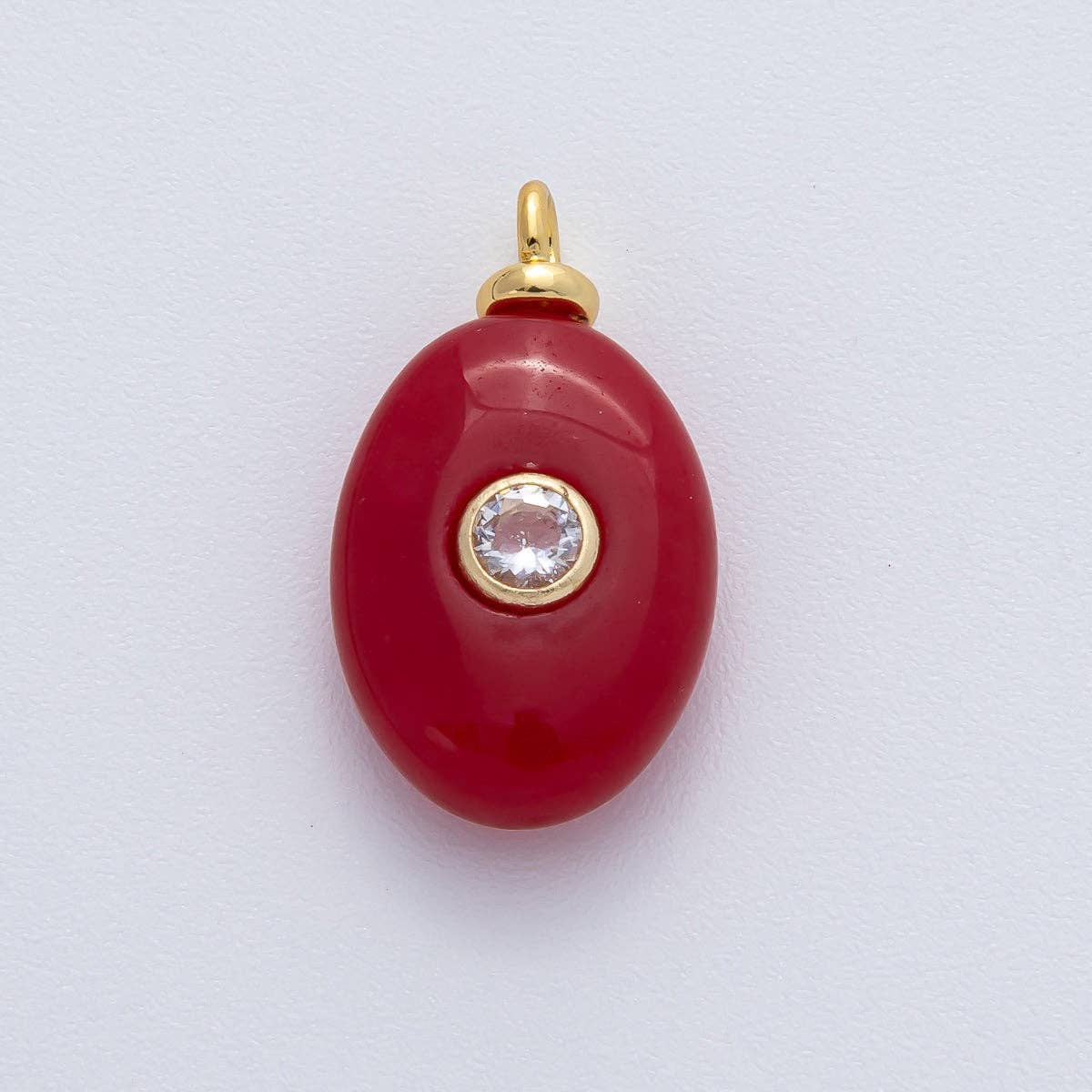 18K Gold Filled 23mm Clear CZ Red Carnelian Oval Gemstone Charm | AF1456