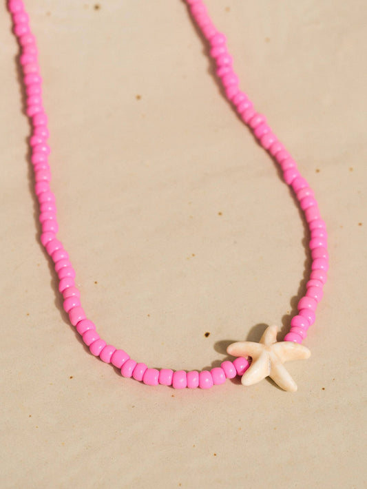 Piper 18K Gold Non-Tarnish Sea Star Beaded Necklace: Pink
