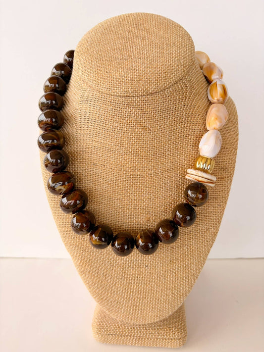 Brown & Beige Mixed Beaded Necklace