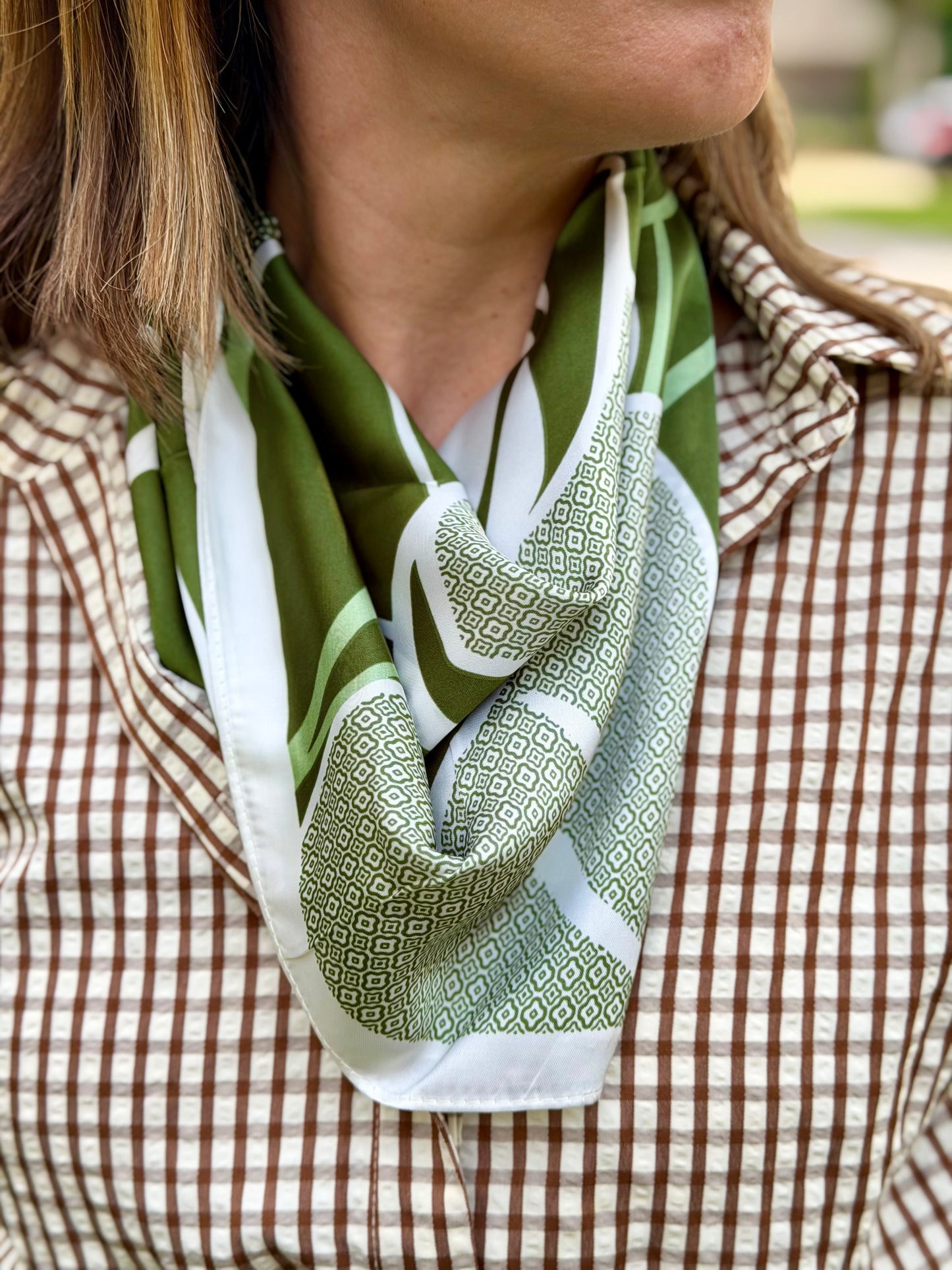 Green Patterned Silk Scarf