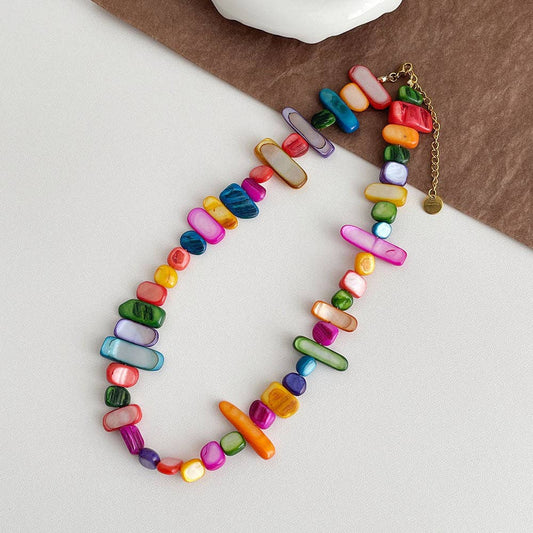 Color Splash Shell Beaded Choker Necklace