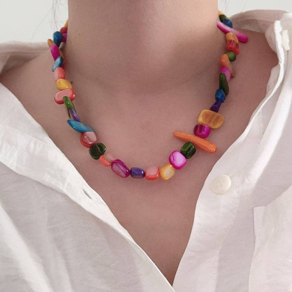 Color Splash Shell Beaded Choker Necklace