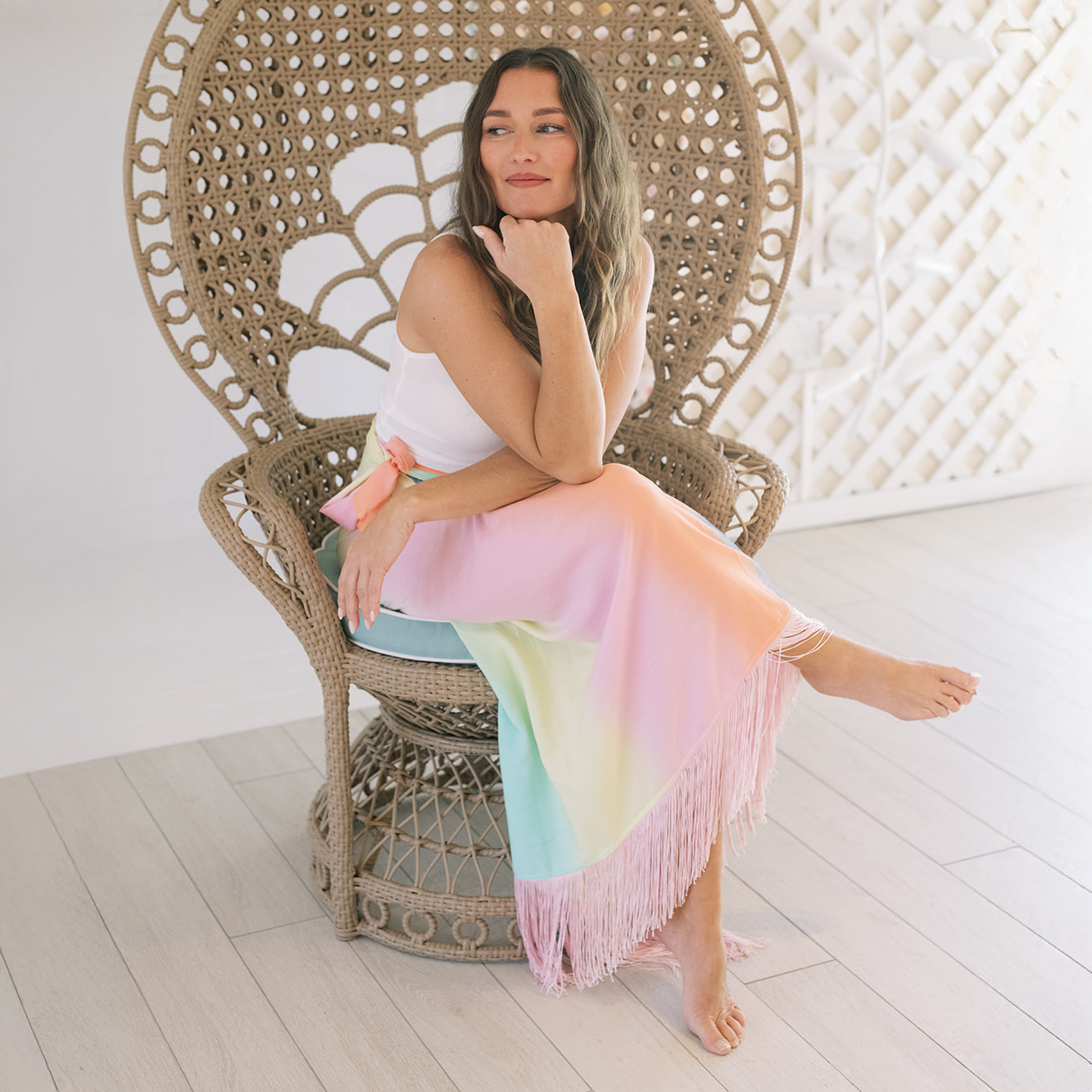 Watercolor Ruby Fringe Sarong: One Size