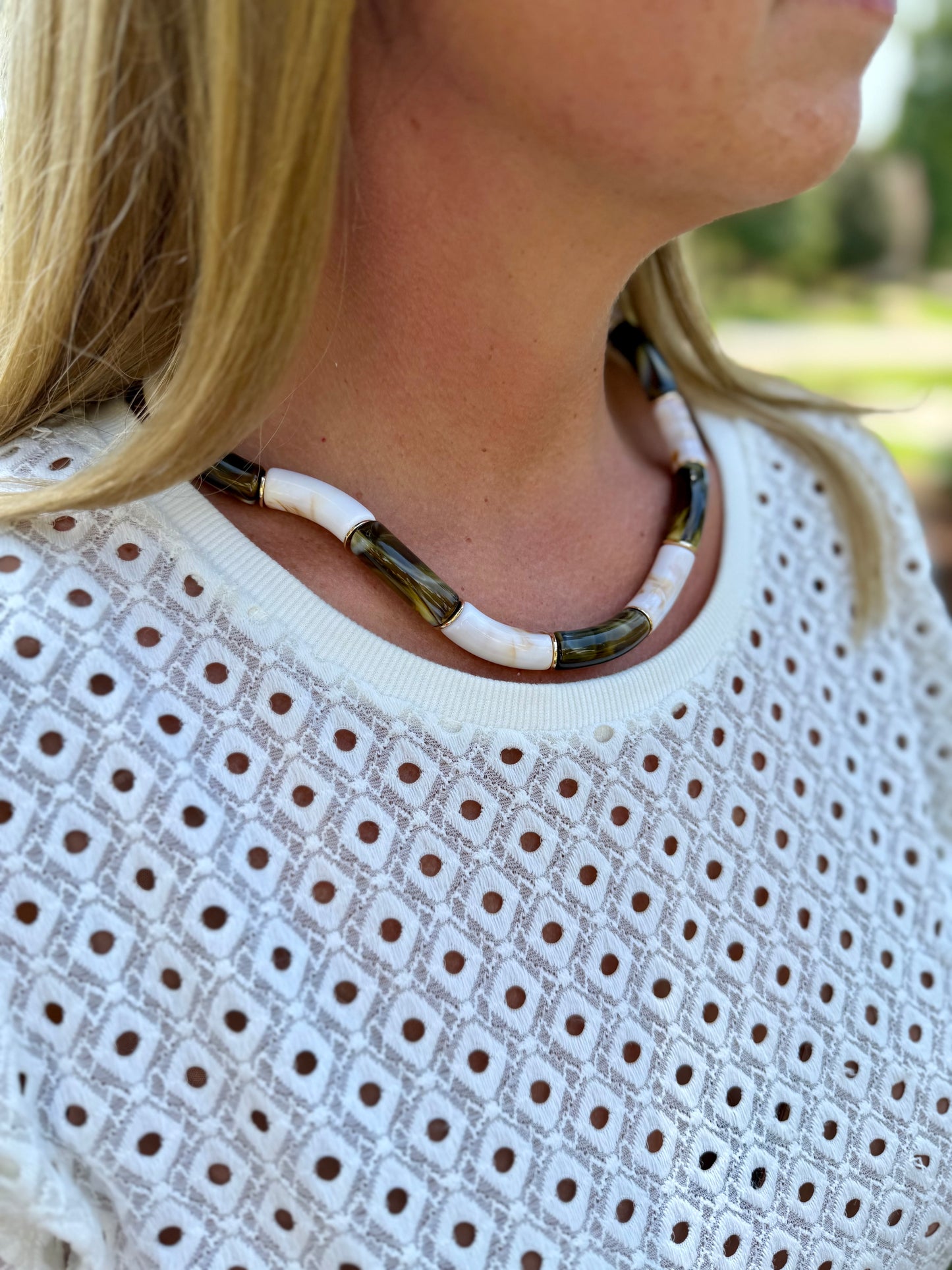 Brown and White Tube Necklace