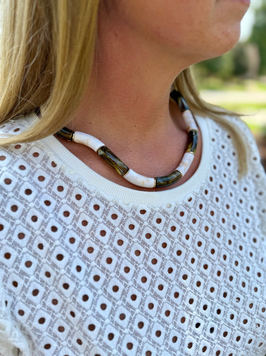 Brown and White Tube Necklace