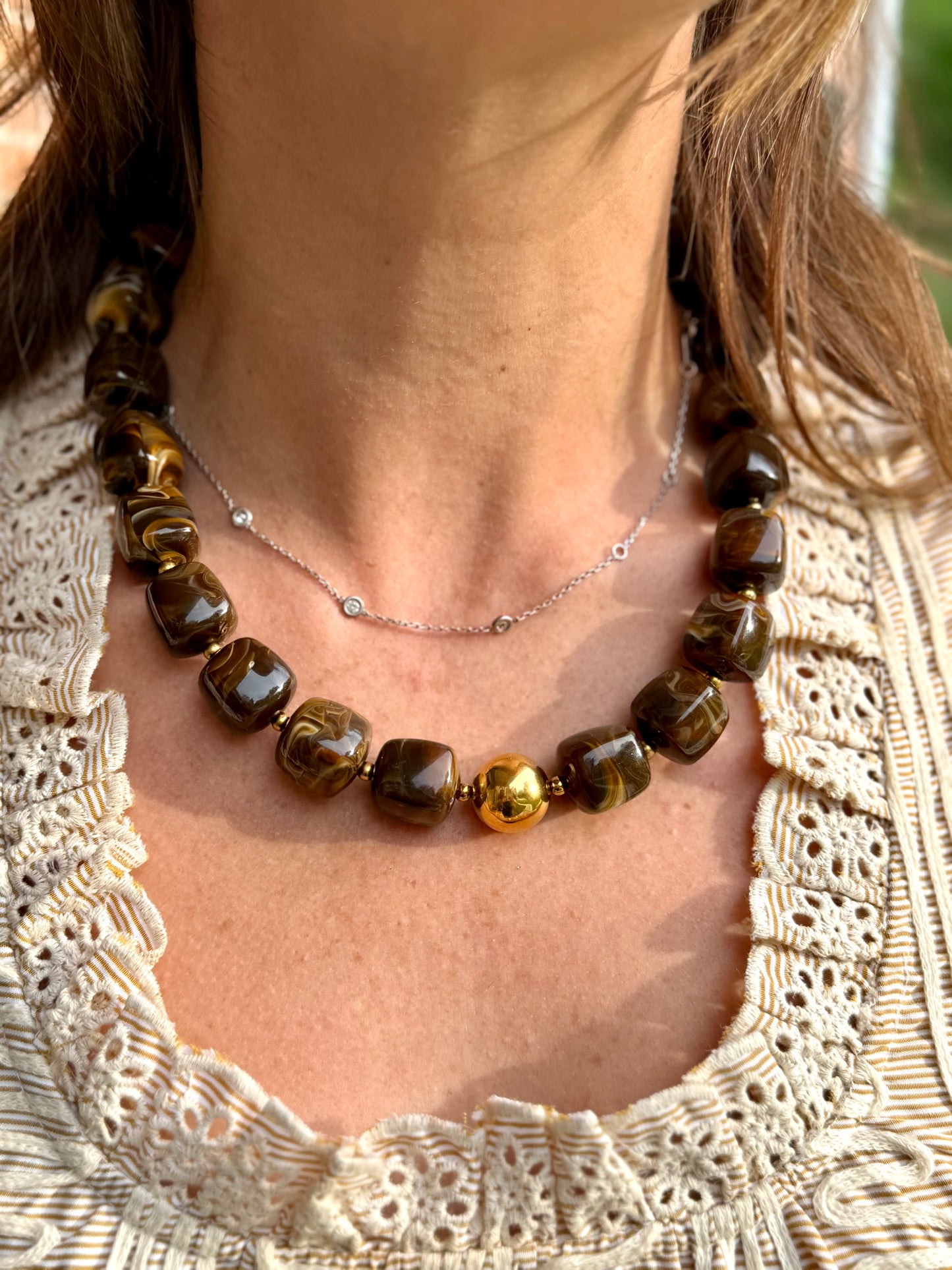Brown Cube Bead Necklace