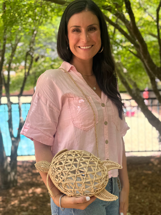 Turtle Crossbody Bag with Gold Chain