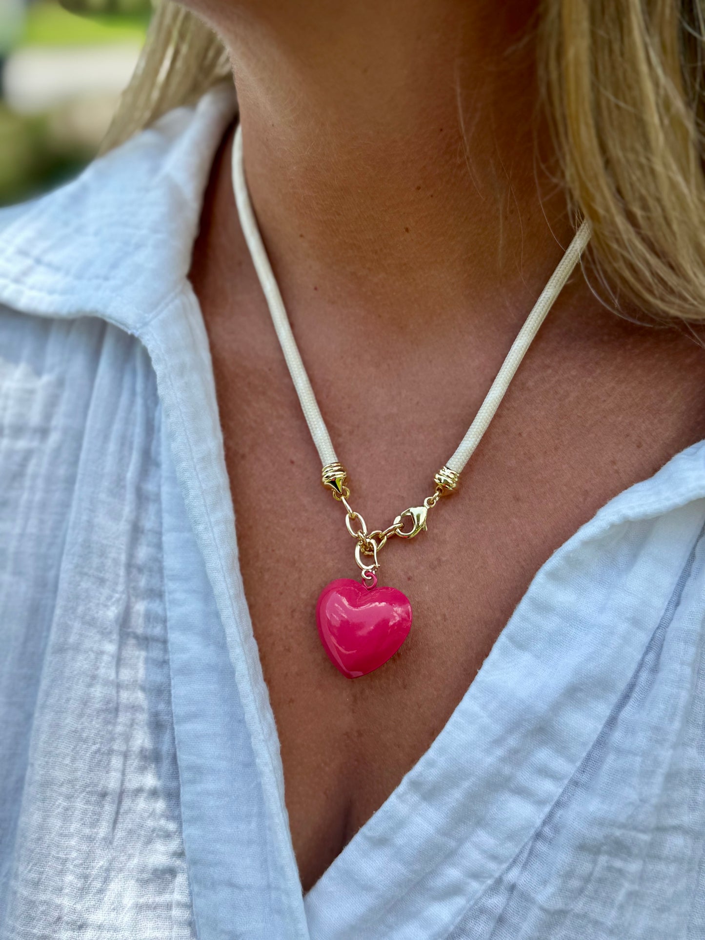 Cream Rope Hart Necklace