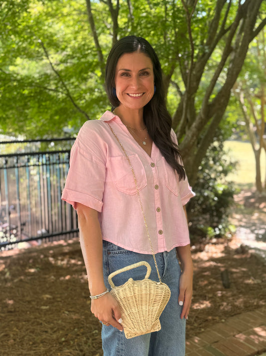 Rattan Shell Crossbody/Clutch