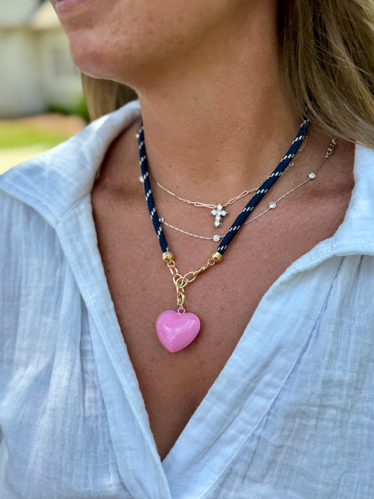 Navy Rope Hart Necklace