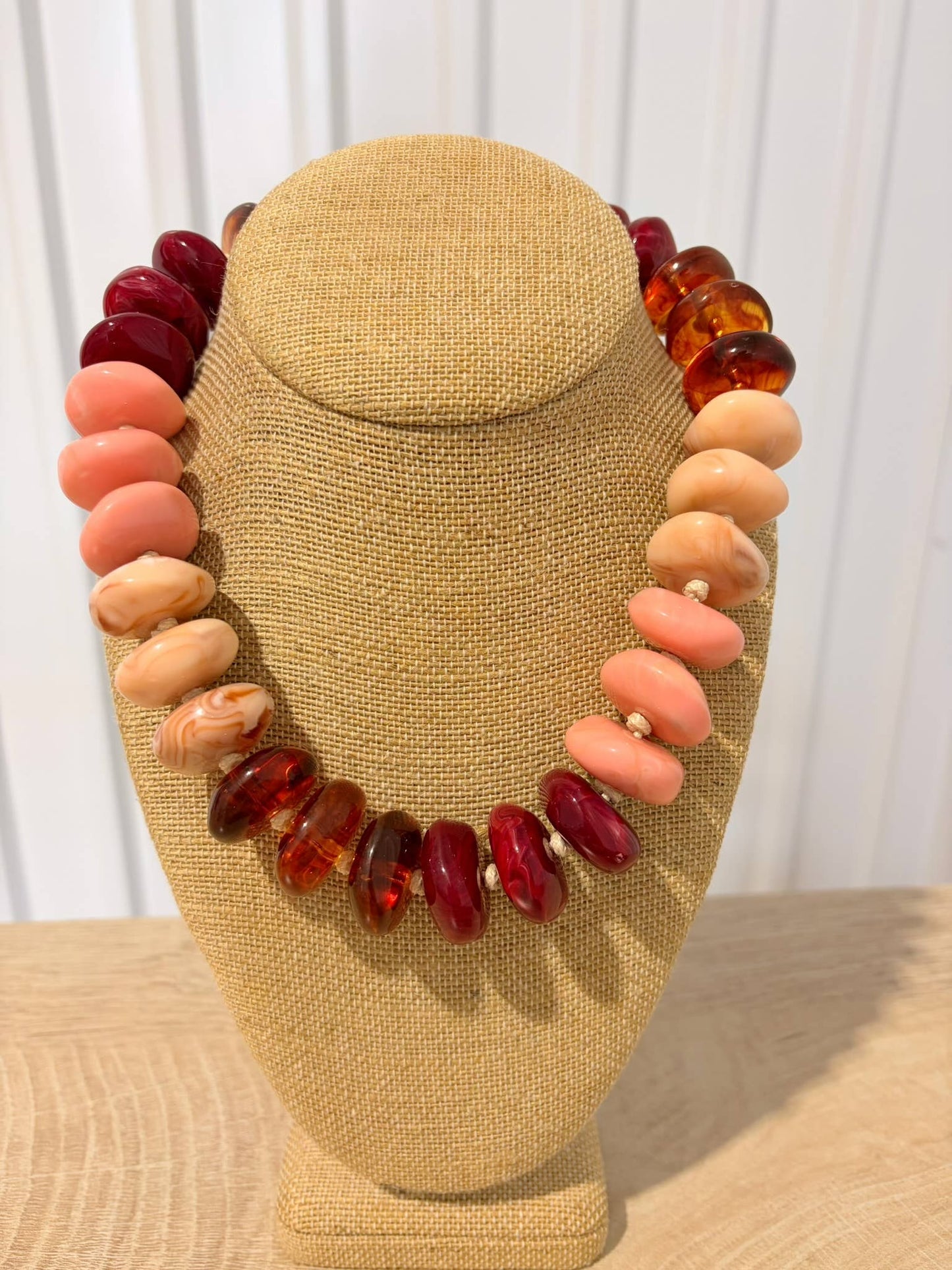 Chunky Rondelle Necklace - Brown + Pink Mix