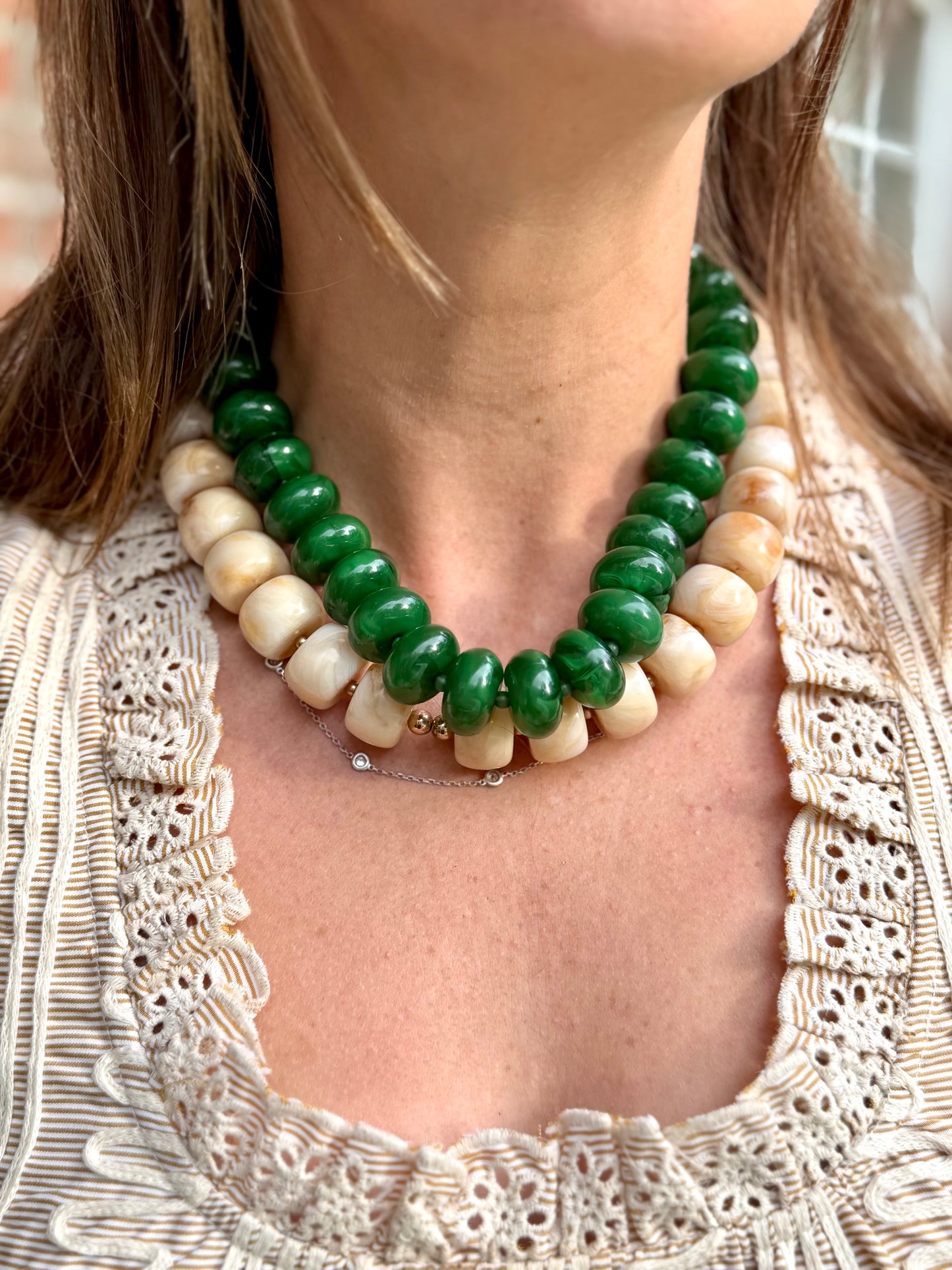 The Rory — Emerald Green Large Rondelle Beaded Necklace