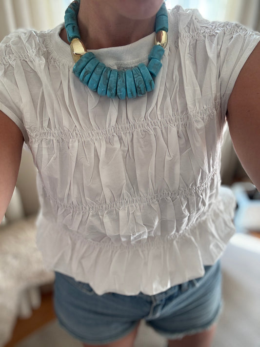 Beaded Turquoise and Gold Statement Choker