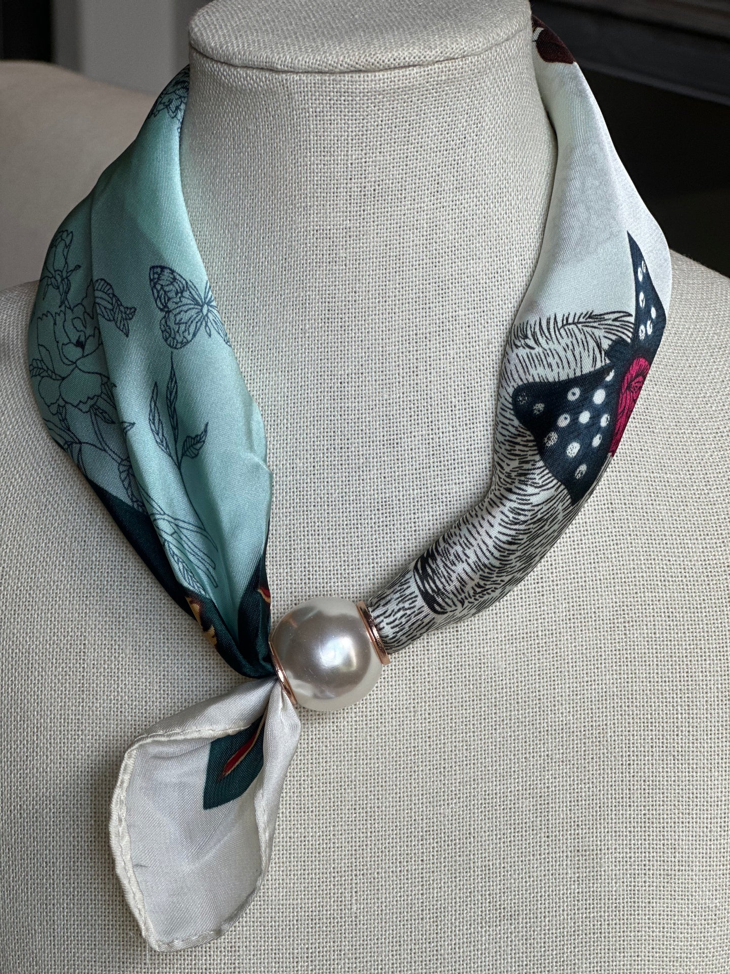 The Pearl Tie Scarf  - seafoam green and cream