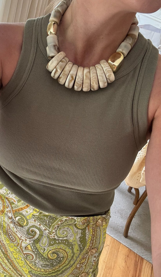 Beaded Neutral and Gold Statement Choker