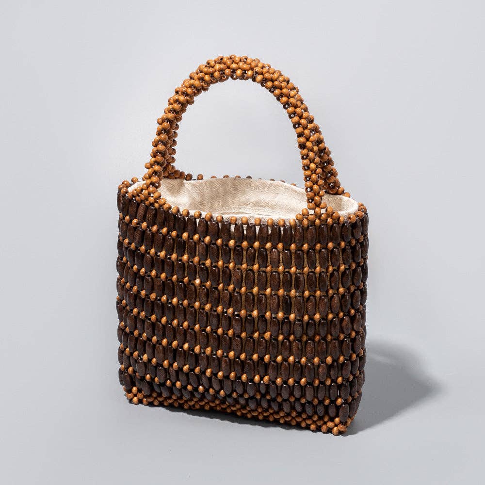 Wooden Bead Woven Handbags Coffee