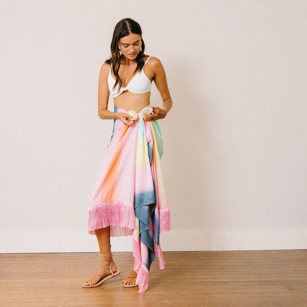 Watercolor Ruby Fringe Sarong: One Size