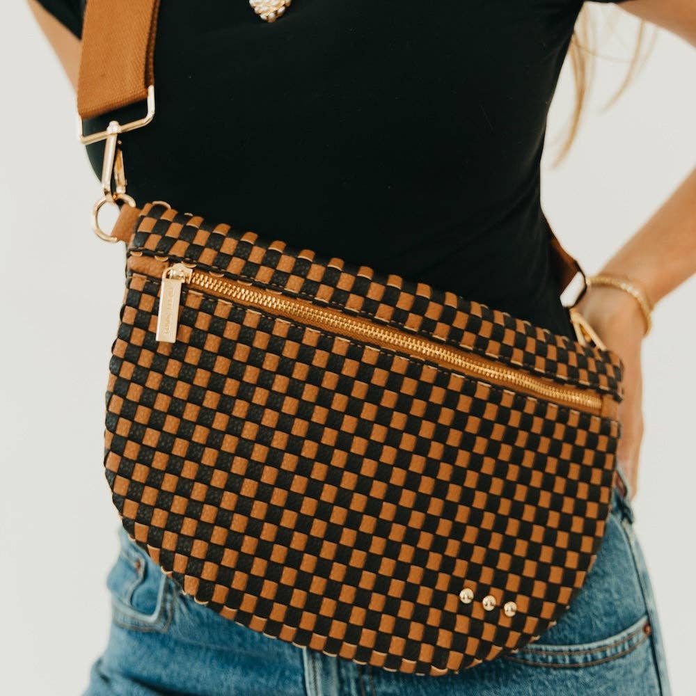 The Kaitlyn Crossbody - Woven Checkered Coffee