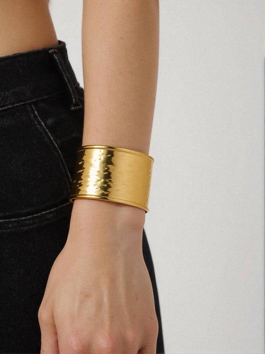 Calric 18K Gold Non-Tarnish Wide Statement Cuff Bracelet: Yellow Gold