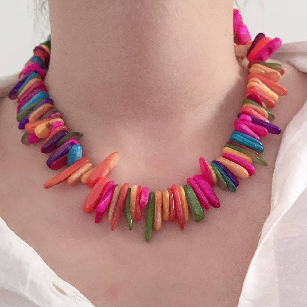 Color Splash Shell Beaded Choker Necklace