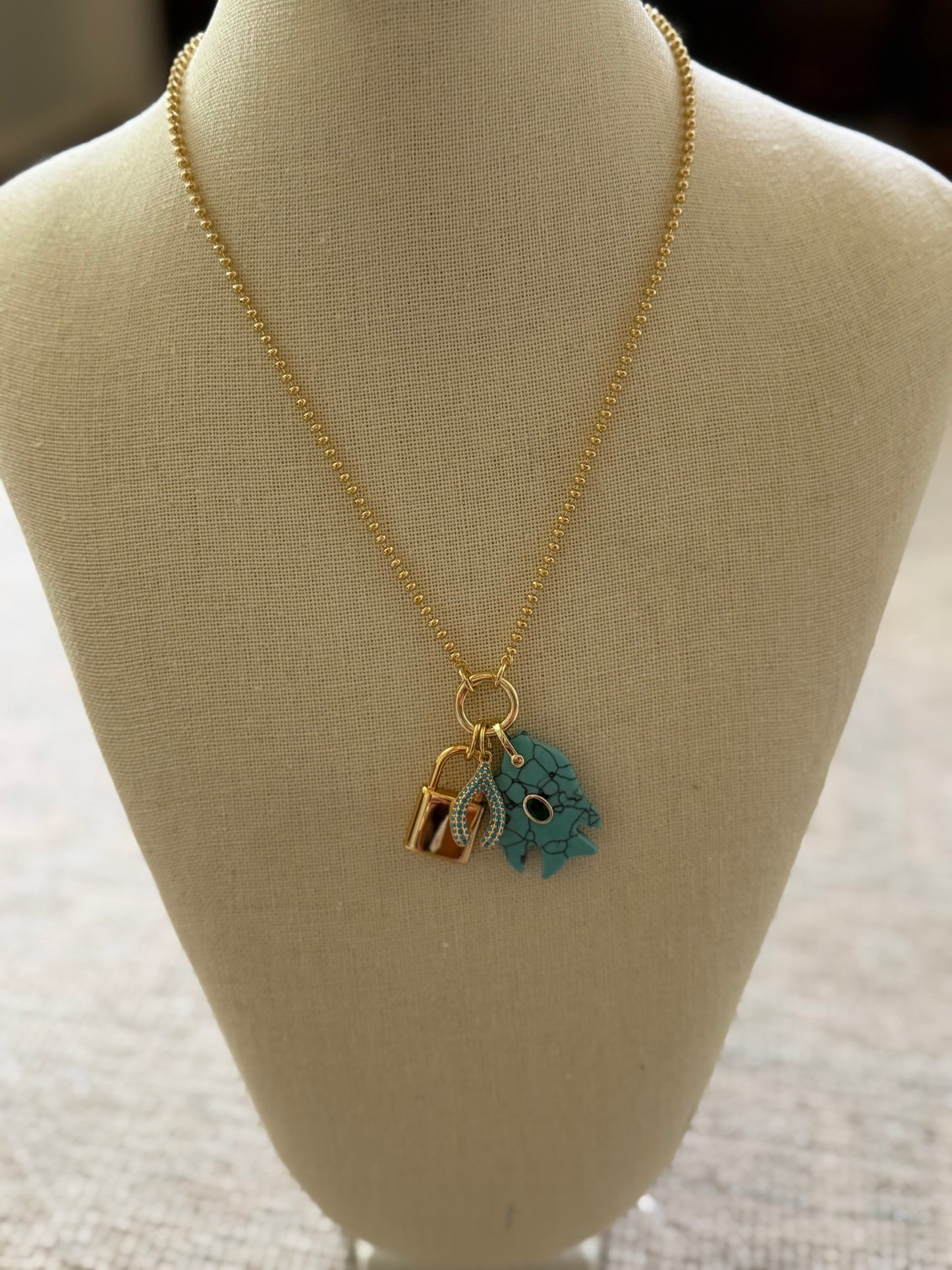 Gold Beaded Charm Necklace